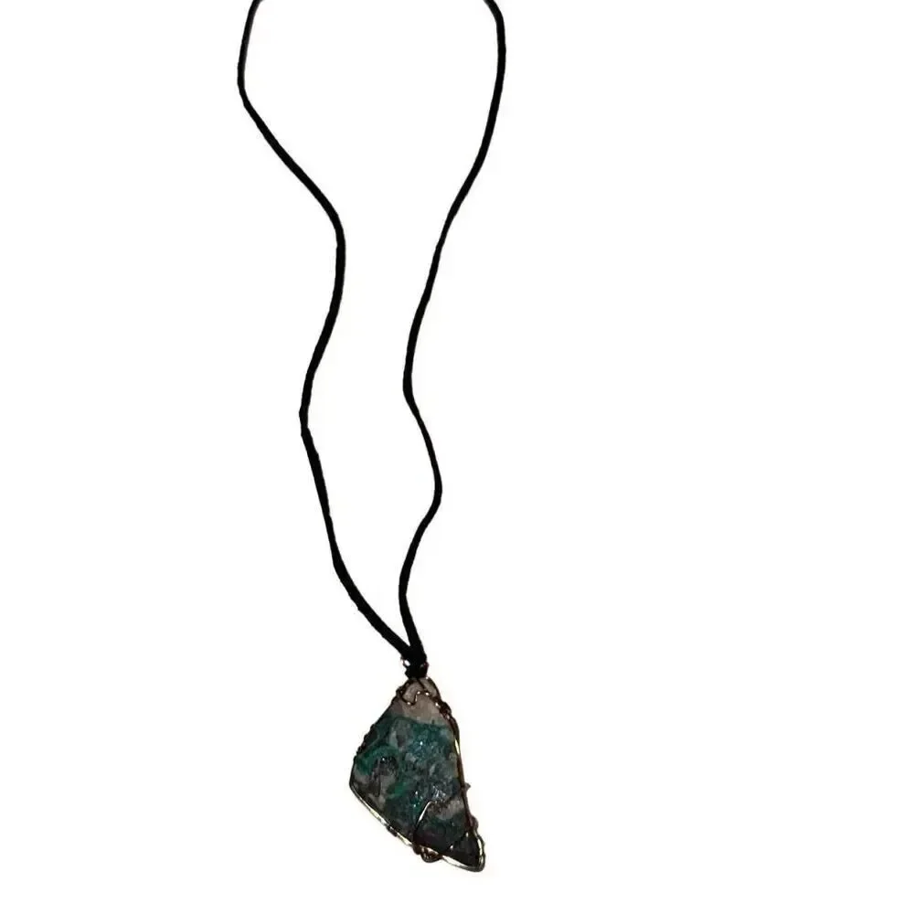Handcrafted leather cord necklace with quartz Gem stone